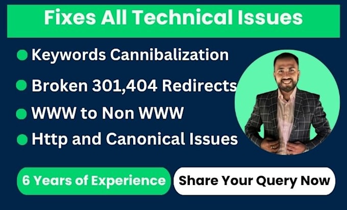 fixes keyword cannibalization, 301 redirect, 404 error, broken link, http issues