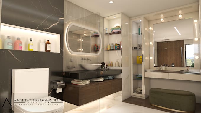 design bathroom 2d floor plan and 3d realistic render
