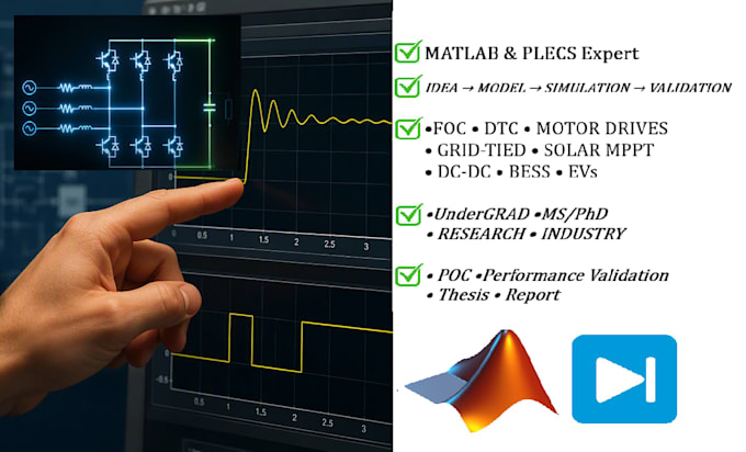 deliver postgrad, undergrad projects in matlab, simulink, plecs