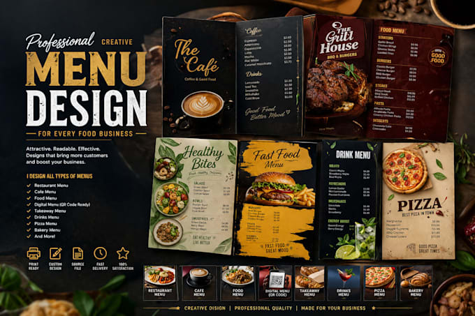 create modern menu, food flyer and menu board design