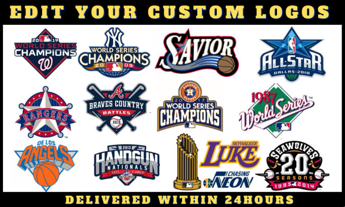 NBA, NFL, MLB, NHL, World Series and parody logo with your name