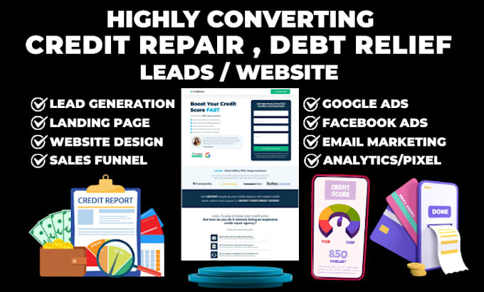 generate credit repair debt relief settlement consolidation leads website funnel