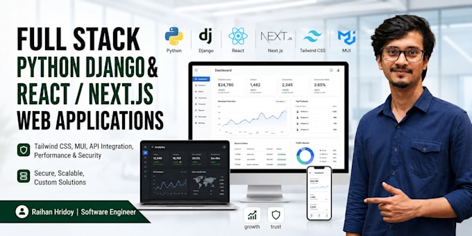 develop a modern django and react website for your business