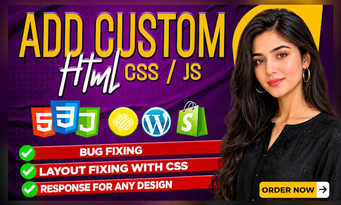 add custom HTML, CSS, and js code to shopify, squarespace, and wordpress website