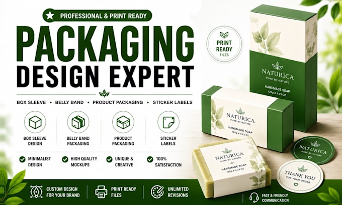 design minimalist box sleeve, belly band, product packaging and sticker labels