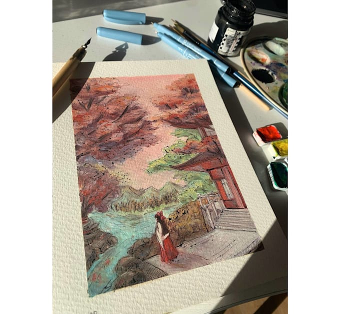 create uniqe hand drawn watercolor illustrations