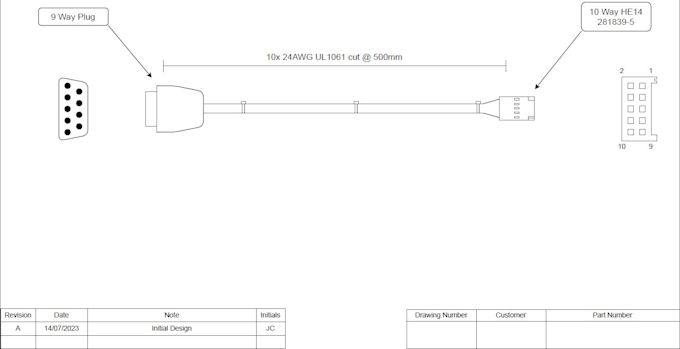create a PDF drawing of simple wire or cable assemblies