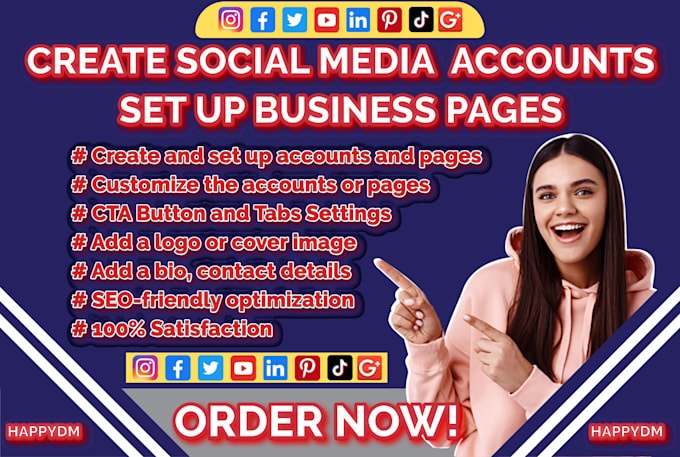 create social media accounts, optimize them and set up business pages