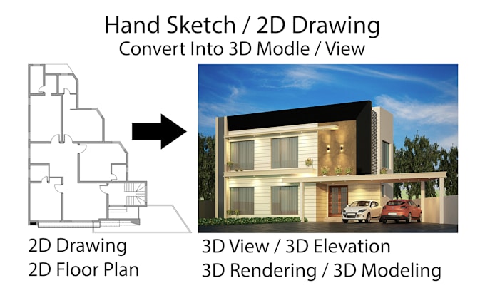 2d into 3d view model rendering elevation architecture autocad revit ...