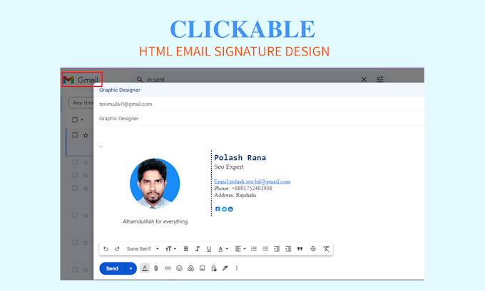 design a clickable HTML and outlook edit gmail signature