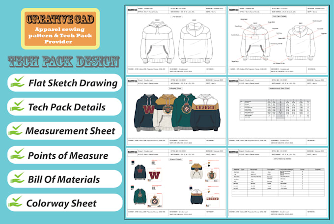 create clothing tech pack and apparels design