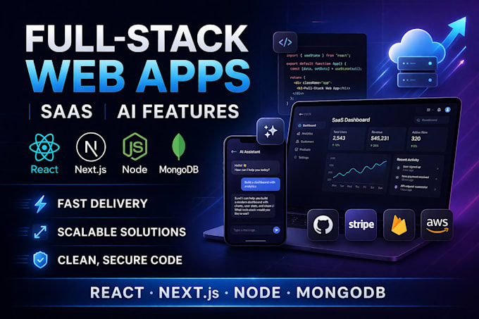 build full stack web app or saas with react, nextjs, node and mongodb