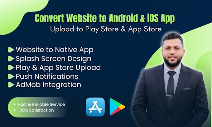 convert website to android and ios app upload to play store and app store