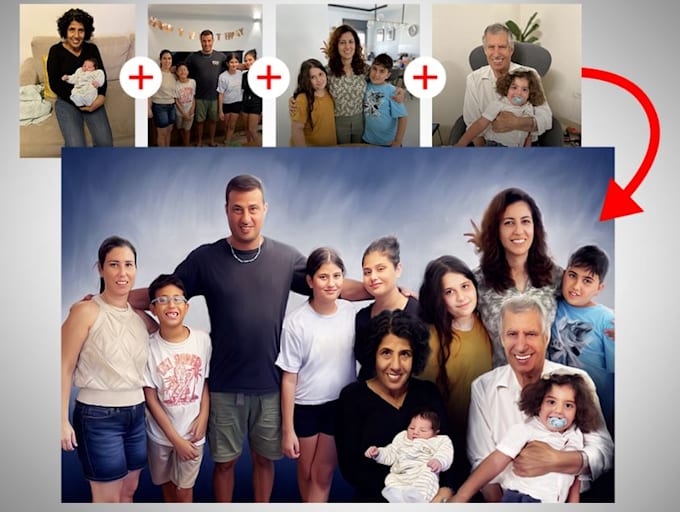 merge, composite, combine two or more images into one photo