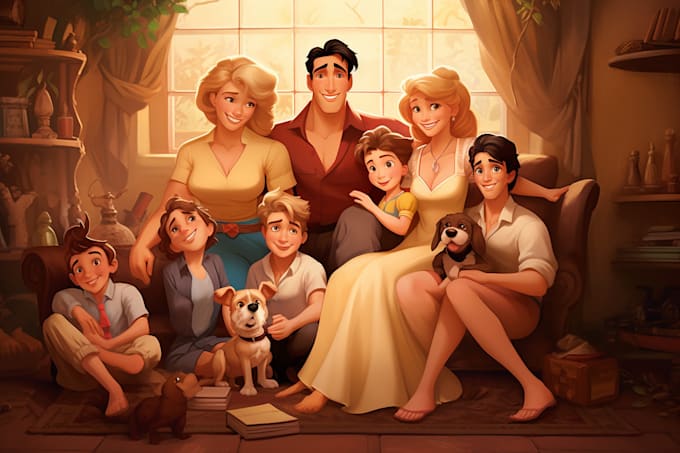 draw you family portrait in a disney style