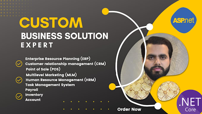 develop custom business solutions erp,crm,pos,mlm,hrm,payroll,inventory