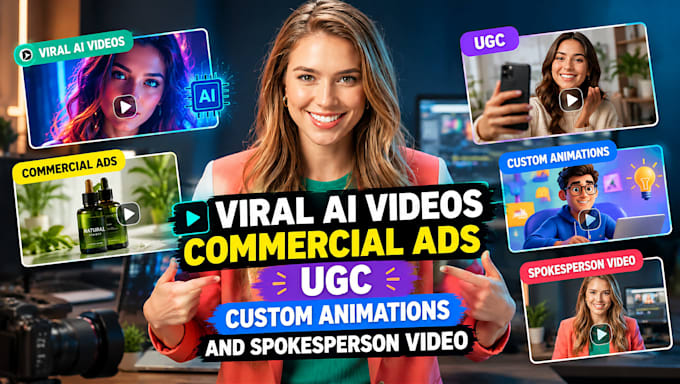 create viral ai video commercial ads, ugc spokesperson, and product animation