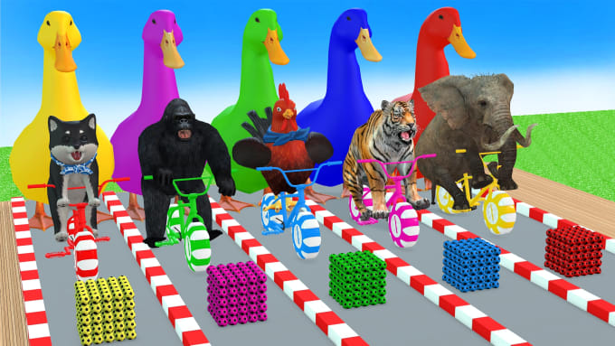 create 3d crossing fountain cartoon for kids paint animals games