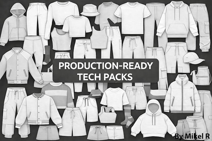 Create professional fashion tech packs and technical sketch by ...