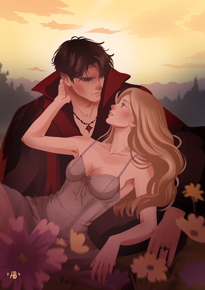 design a gorgeous illustrated romance book cover or ebook