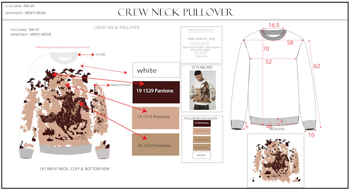 do professional sweater designs with detailed tech pack