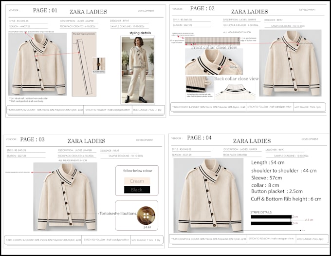 do professional sweater designs with detailed tech pack