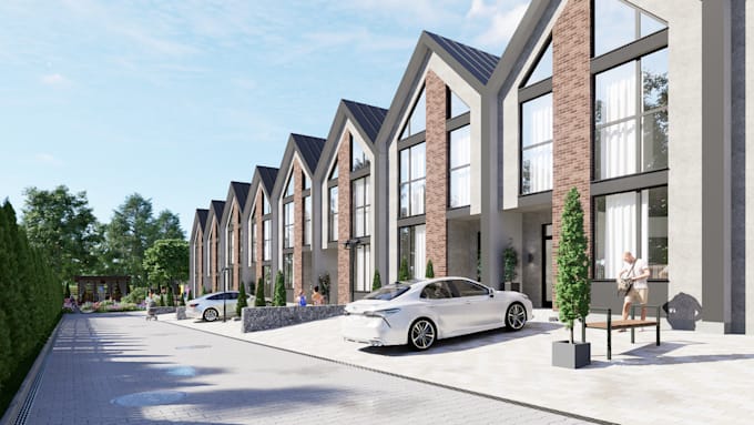 do townhouses, modular homes rendering and 3d animation