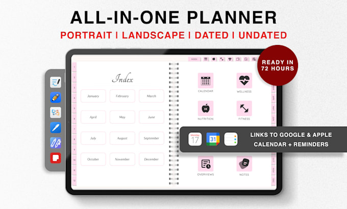 design digital planner, journal for ipad, android, etsy, goodnotes, notability,