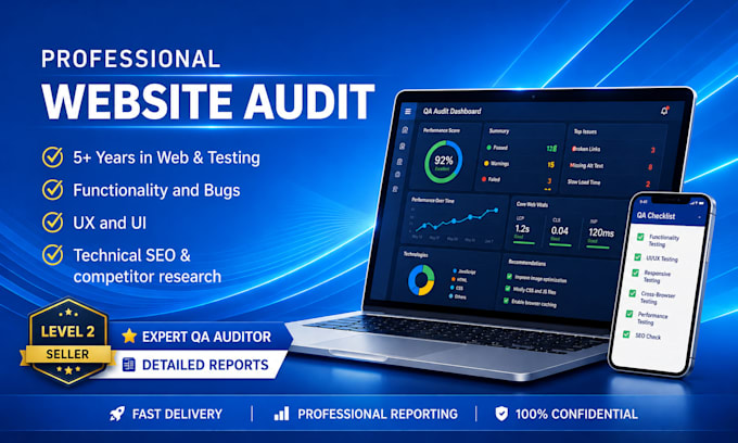test your website, app for bugs, usability, UI UX, SEO, create an audit report