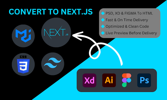 convert figma to next js, PSD to HTML, xd to next js with material ui