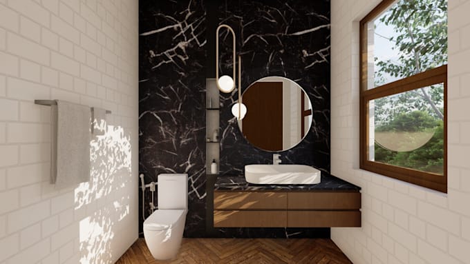 design bathroom interior in 3d and render