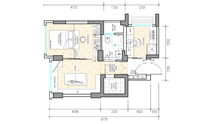 2d plan elevation and section