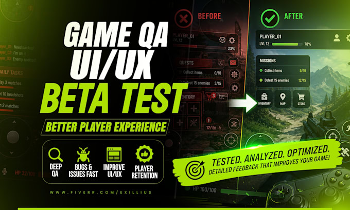 be your QA and beta game tester with UI UX report