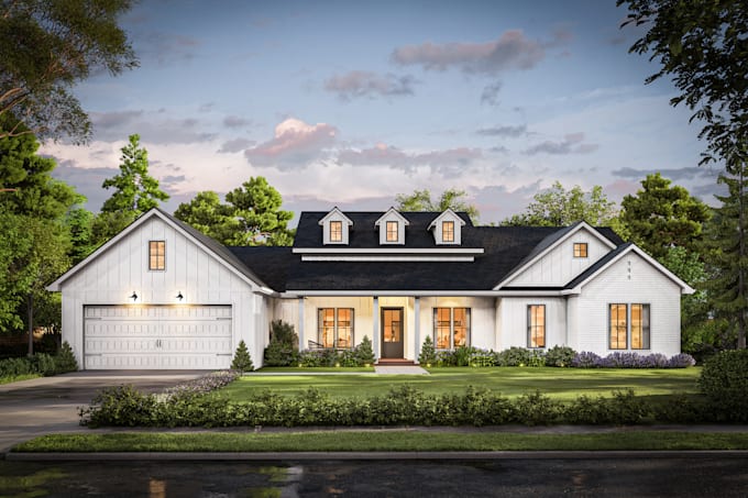 do photorealistic architectural 3d rendering for house design exterior