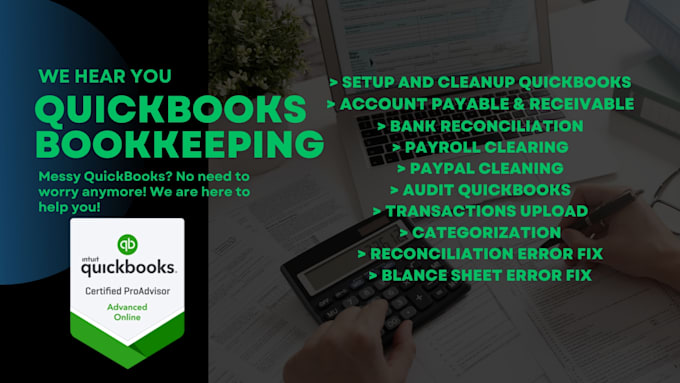 setup, clean up and bookkeeping in quickbooks online