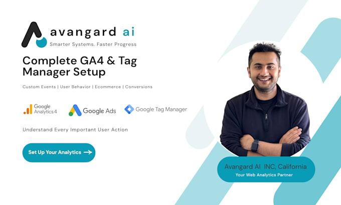 set up google analytics 4, tag manager, conversion tracking