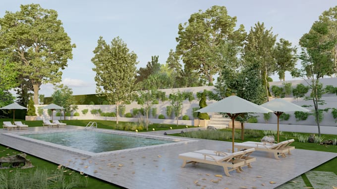 do photorealistic backyard, garden and pool 3d renderings