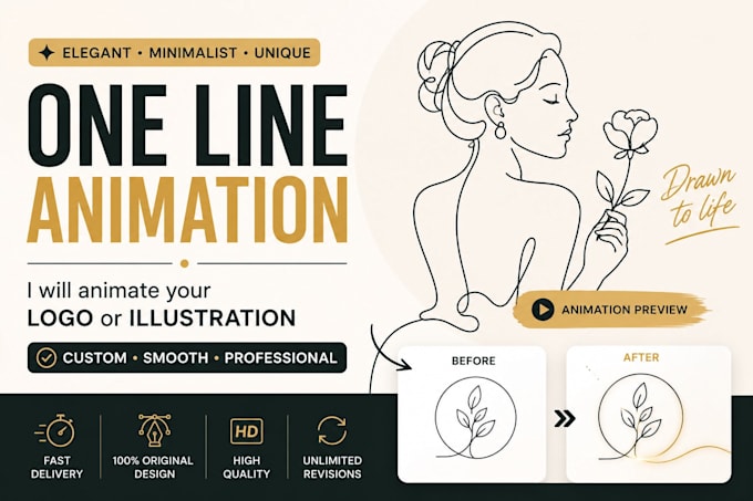 animate your one line art logo or illustration