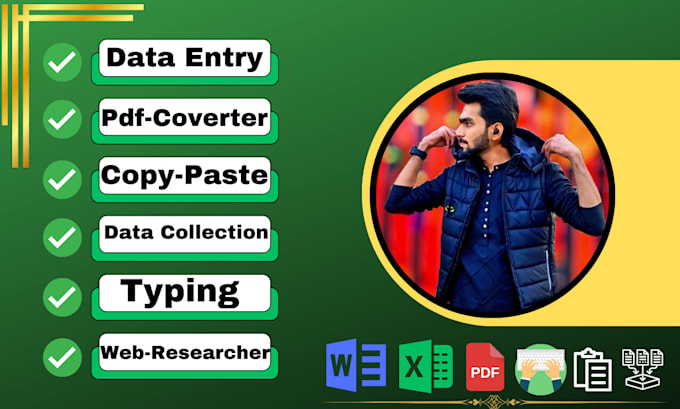 do data entry, pdf converting, typing, copy paste, web scarping job all time