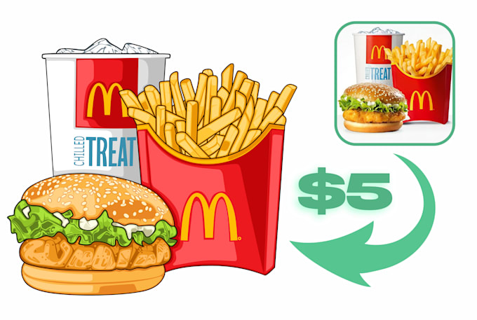 draw yummy vector cartoon illustration of food and drink