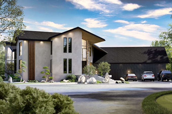 do realistic house exterior design and 3d renderings