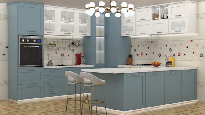 design kitchen interior in 3d and render