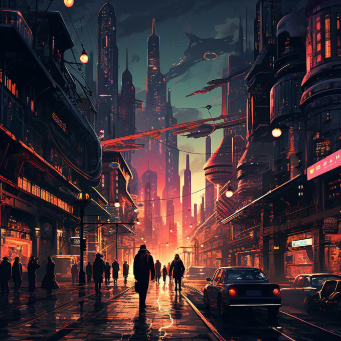 Make cyberpunk futuristic city illustration by Miemnewald | Fiverr