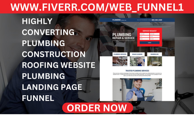 design plumbing, construction, roofing website plumbing landing page funnel