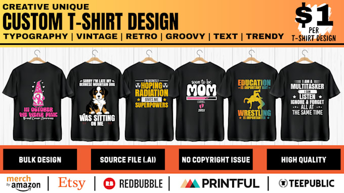 design unique t shirts for amazon merch by amazon and etsy