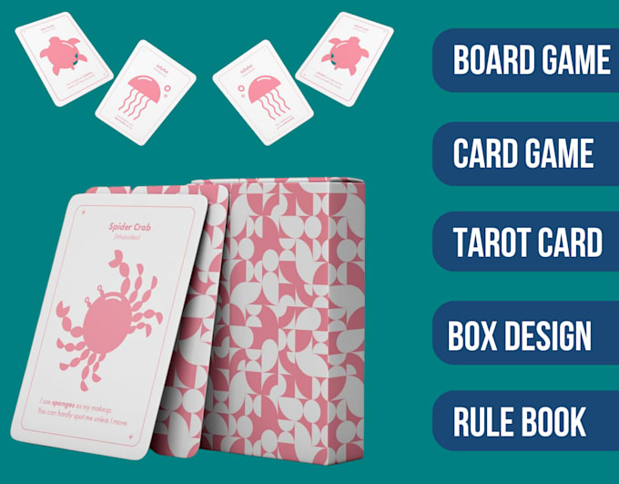 Create full tabletop game design card game board game box rulebook in