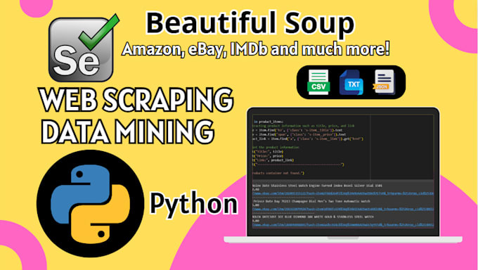web scrape amazon, ebay, imdb and more with python, selenium
