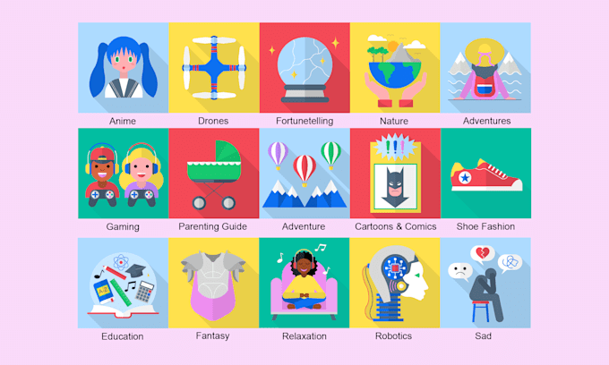 create 2d flat vector illustrations, icons set or objects