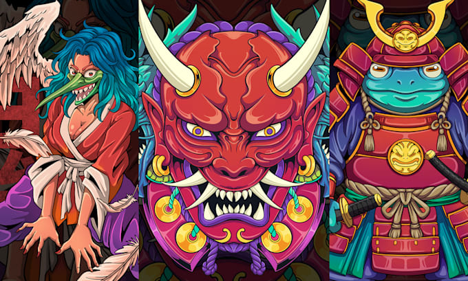 create anime or japanese t shirt design illustration