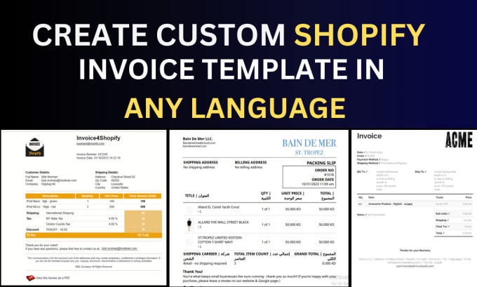 Create custom shopify invoices and packing slip templates in any